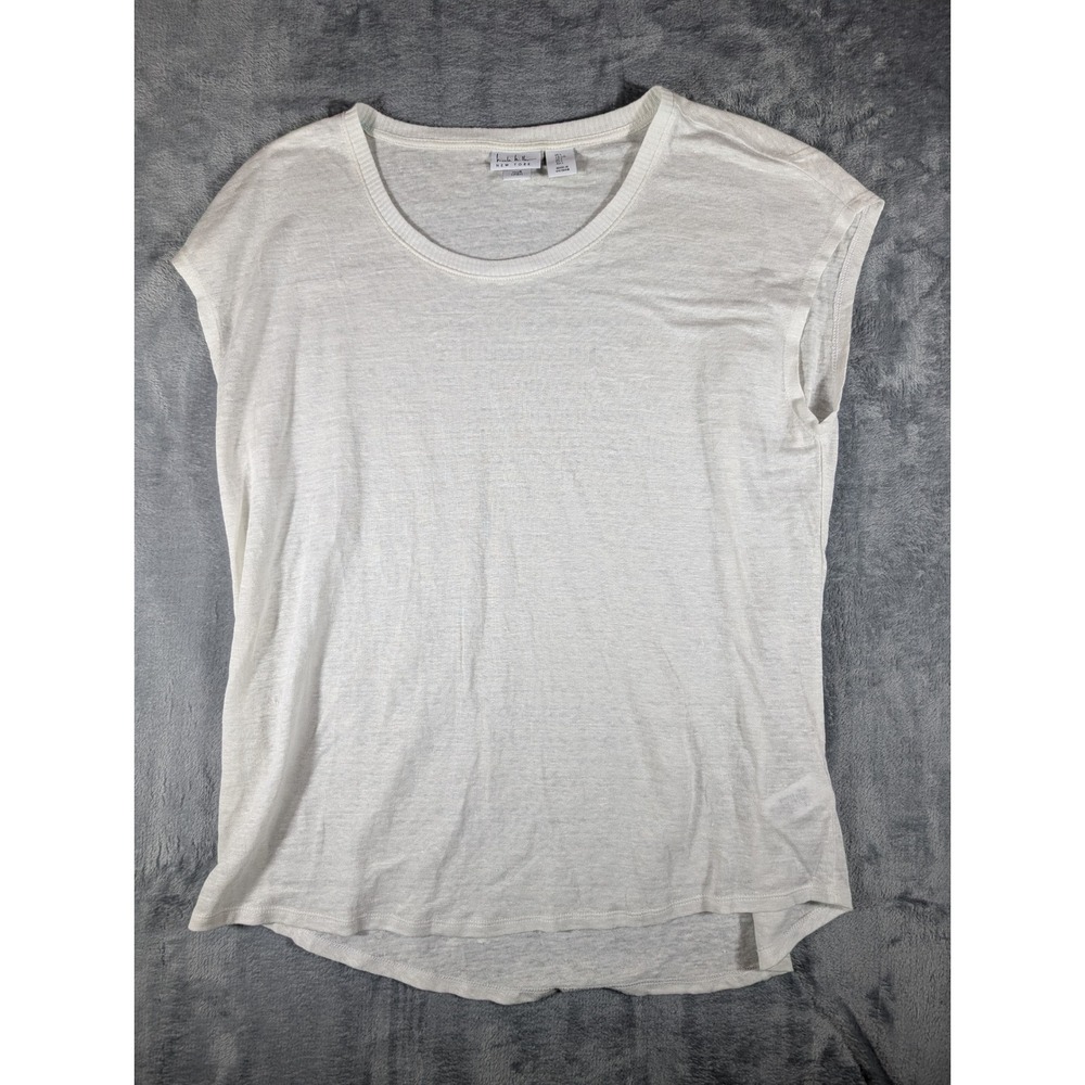 Nicole‎ Miller 100% Linen Scoop Neck Short Sleeve White Tunic Top Blouse Large L